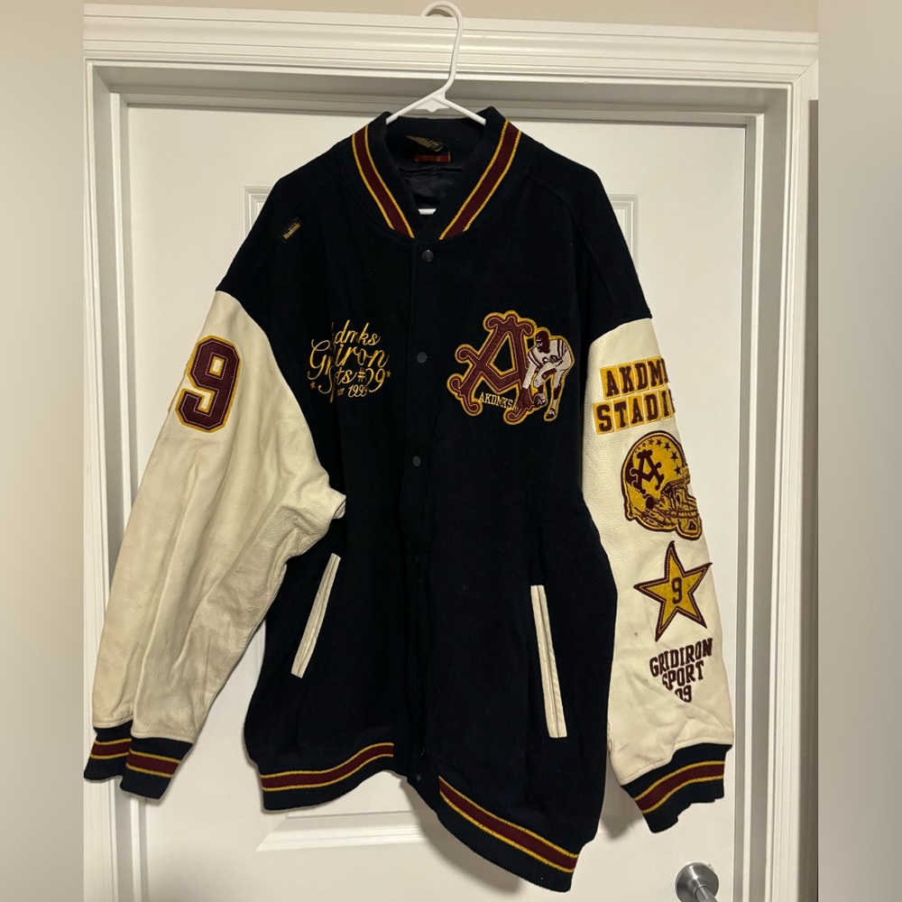 Y2K Akademiks Stadium Div Men’s Varsity Jacket Black White Leather Sleeve XXXL